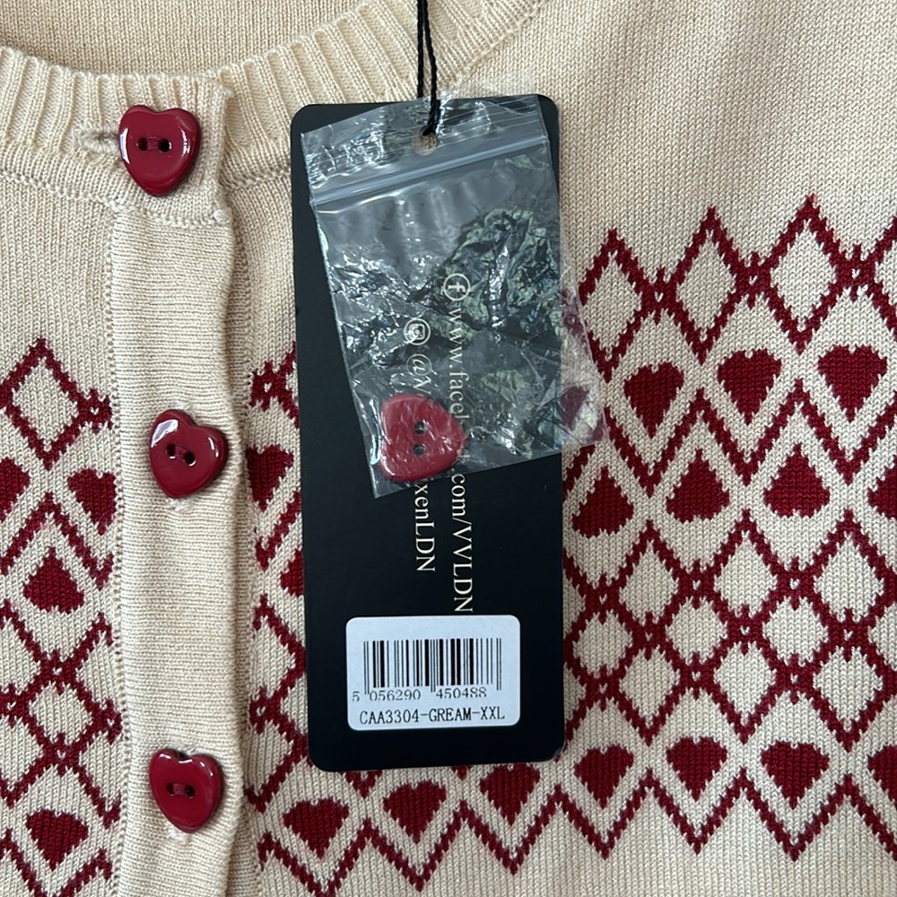 Voodoo Vixen Trail of Hearts Vintage Inspired Cardigan Sz XXL‎ NWT - Picture 4 of 7